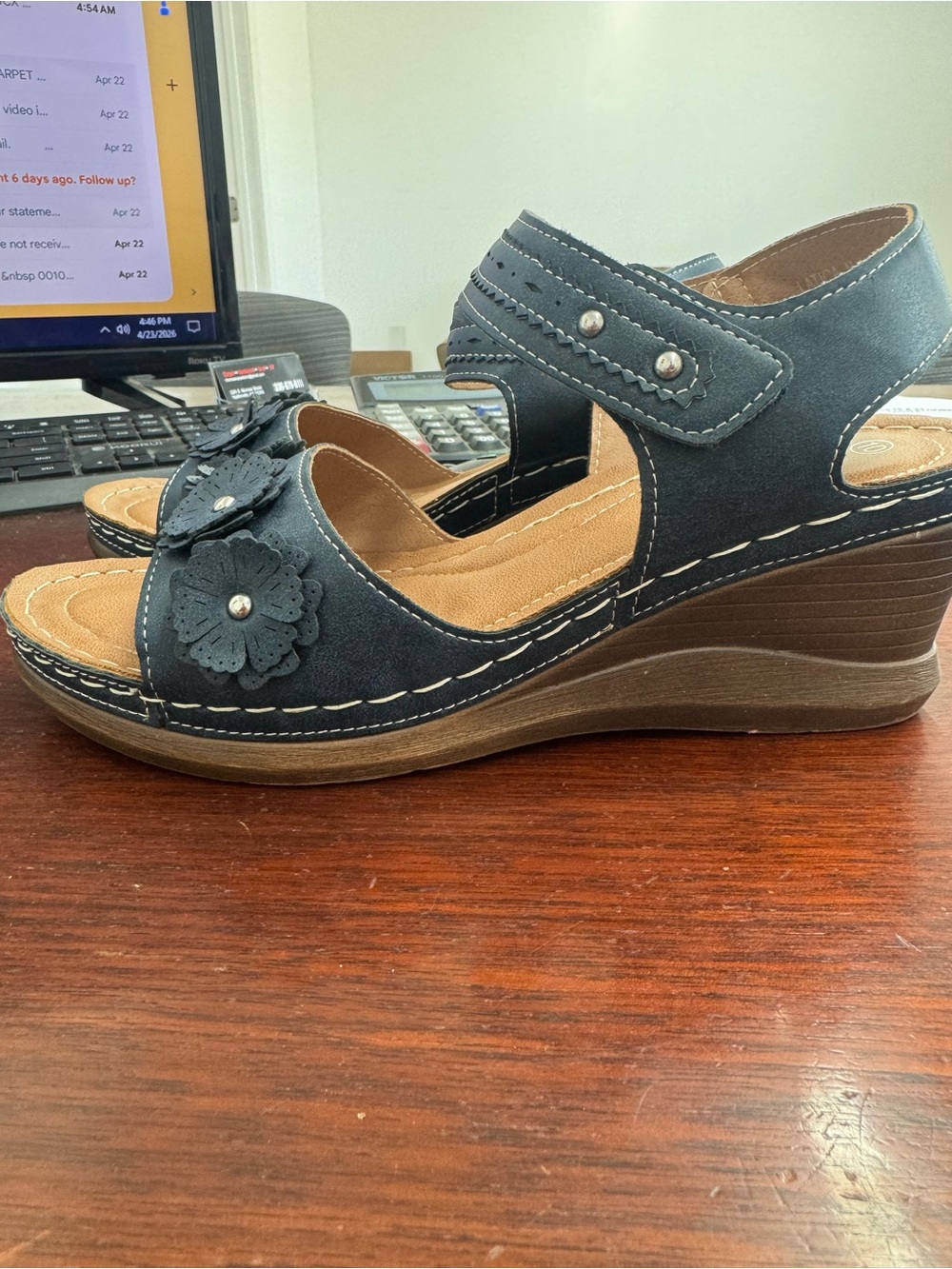 Spring Step Navy Floral Wedge - Picture 2 of 4